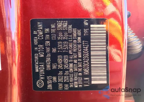 2016 Hyundai Tucson Limited z USA, uszkodzony, nr VIN KM8J3CA23GU044277